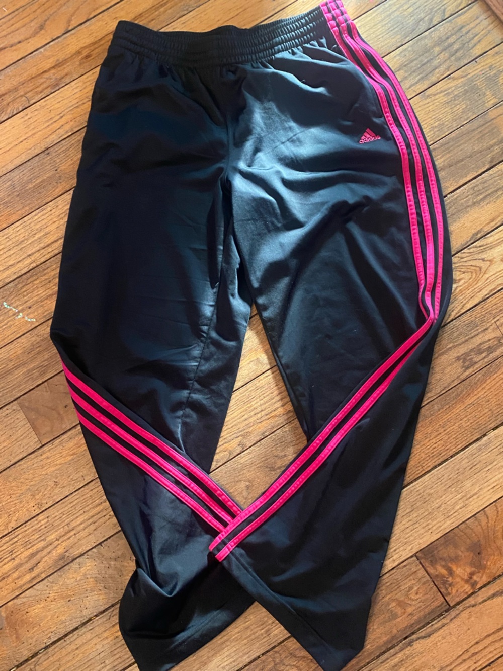 Adidas Women's Black Track Pants with Magenta Pink Side Stripes Sz L Streetwear